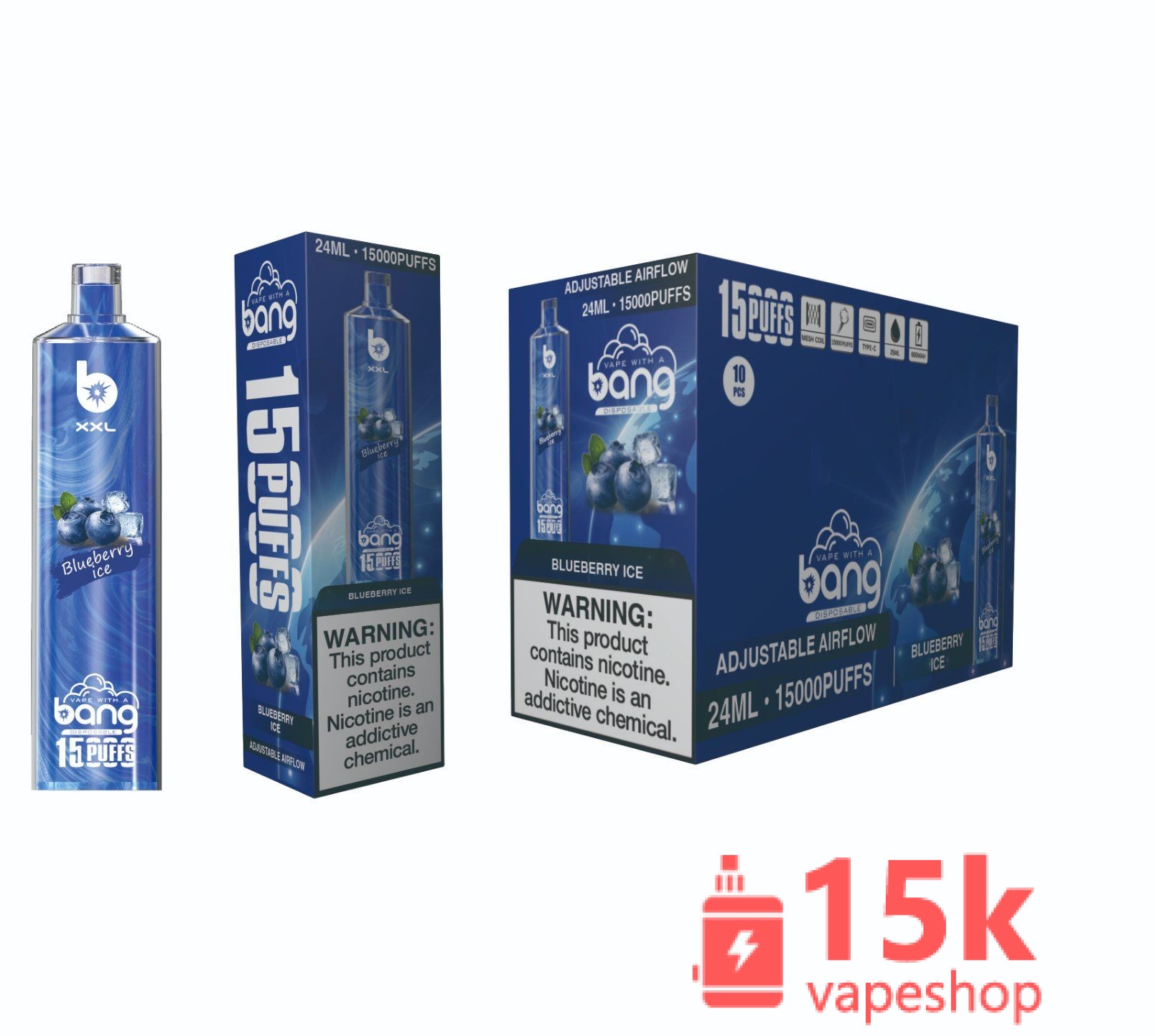 Bang 15000 Disposable Vape 25ml, 15000 Puffs, 12 Flavours, Mesh Coil, 0-5% Nicotine, OEM/ODM - Slika 2