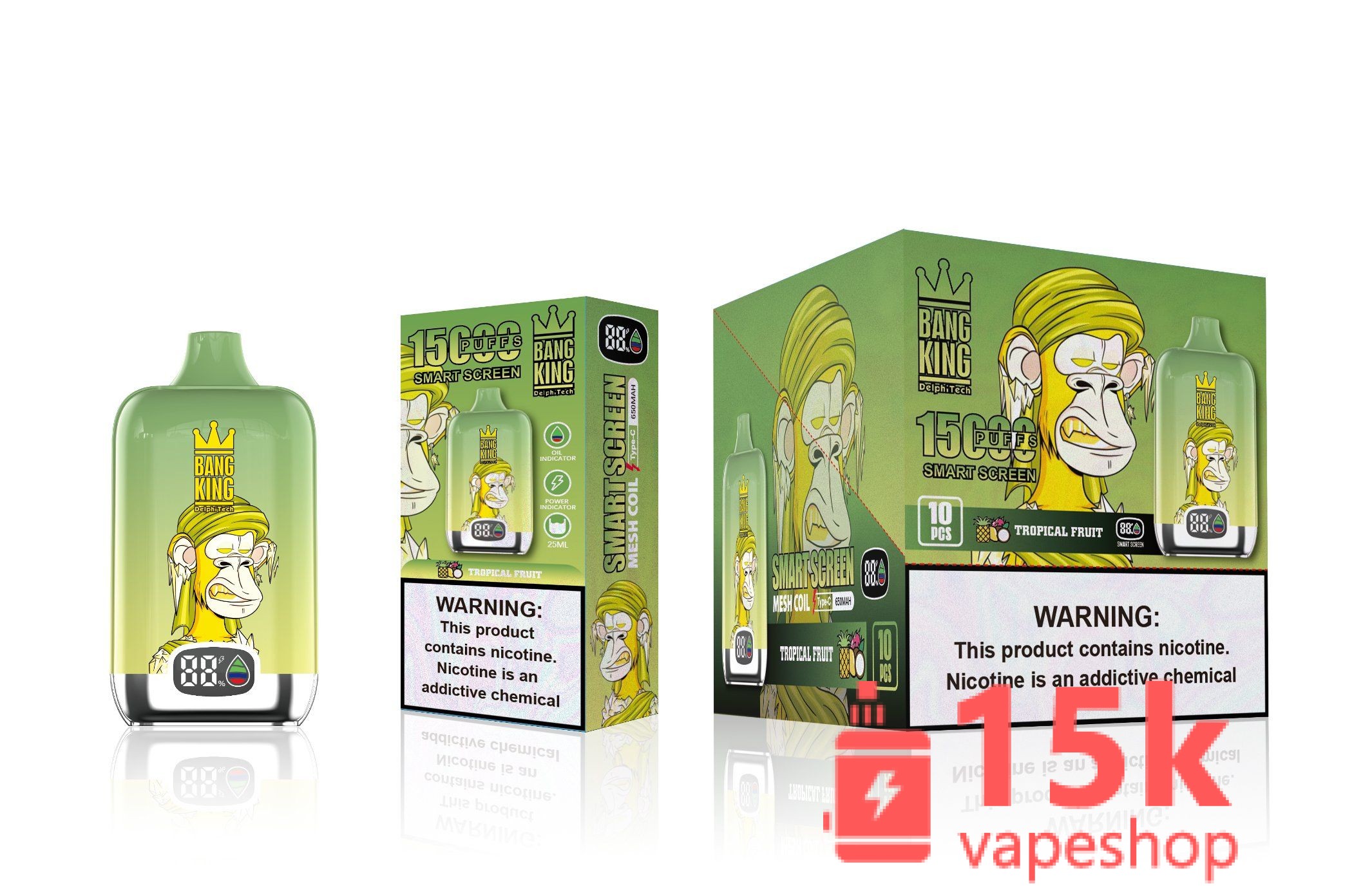 Bang 15000 Puff Rechargeable Disposable Vape Pen with LED Display - FDA Certified, Fruit Flavors