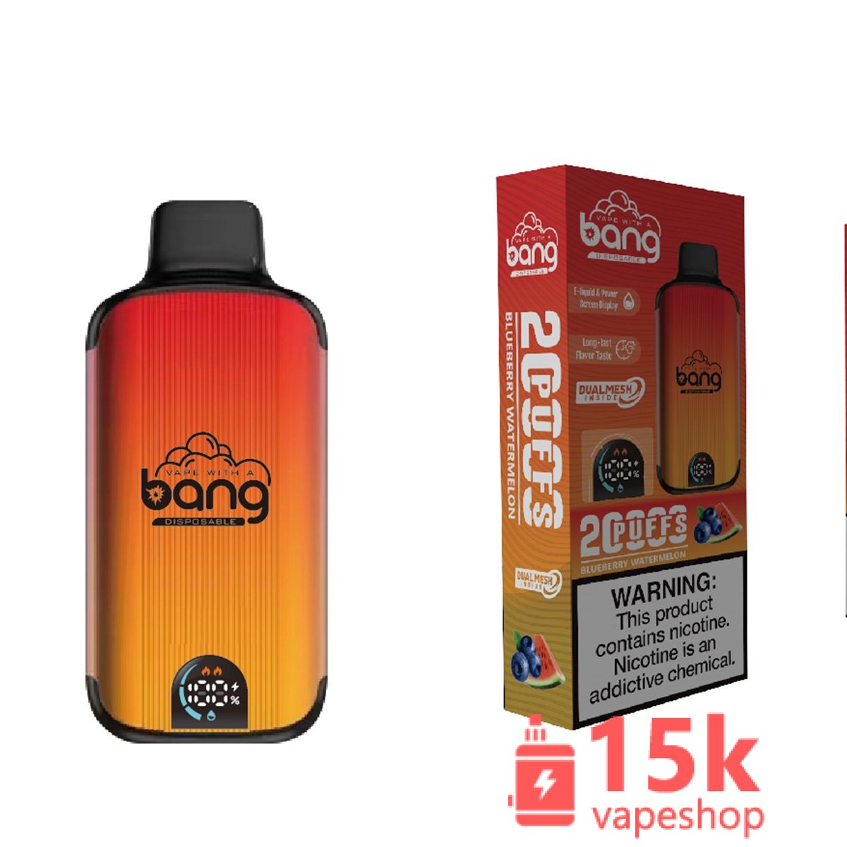 Bang 20000 Puffs Disposable Vape, 28ml Juice, 16 Flavors, LED Display, Low Nicotine, 650mAh Battery - Εικόνα 3