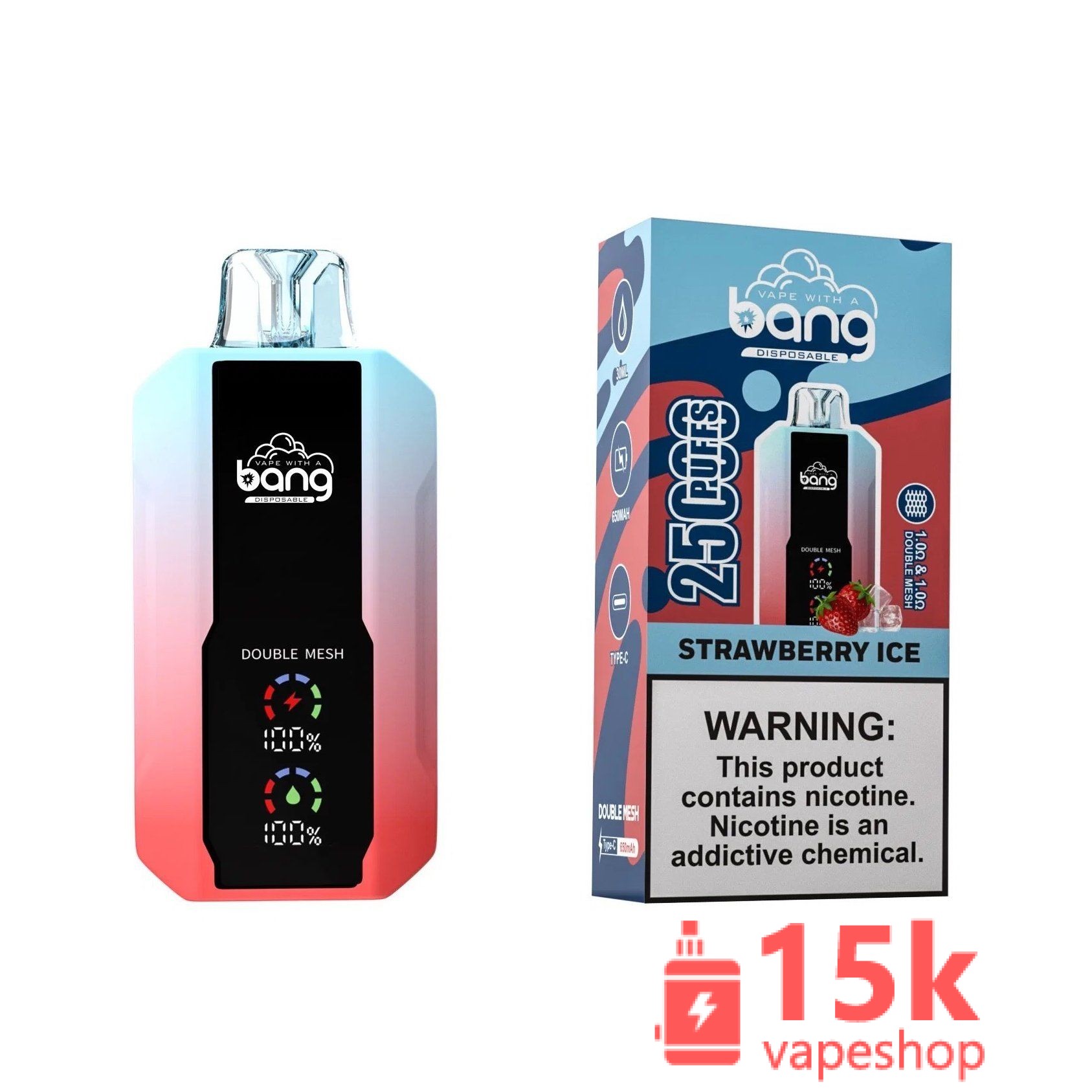 Bang 25000 Puffs Disposable Vape Pen Dual Tank & Mesh Coil, 30ml Capacity, 12 Flavors, CE Certified