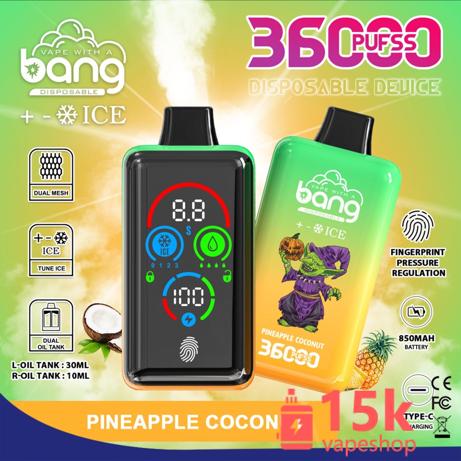 Bang 36000 Puffs Disposable Vape - Smart Screen, Finger Touch, 850mAh Battery, 36ml Capacity - Görsel 6