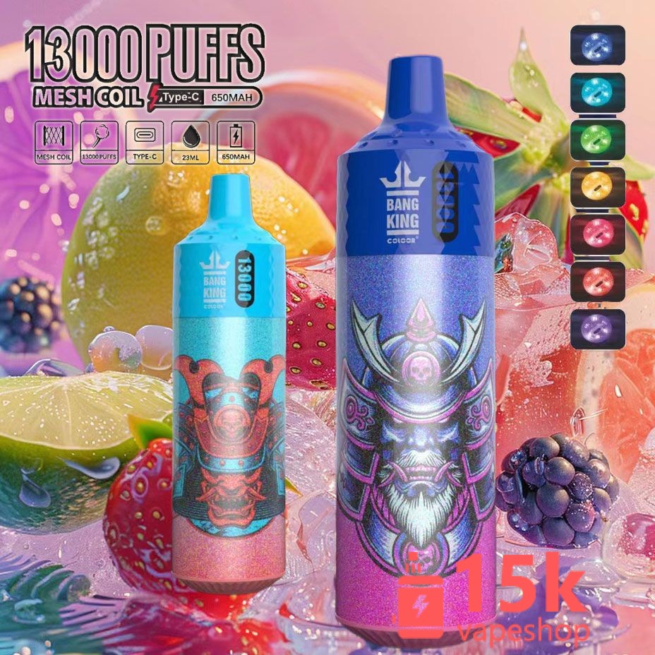 Bang King 13000 Puffs Disposable Vape 23ml Mesh Coil Fruit Flavors, Low Nicotine, LED Light - immagine 2