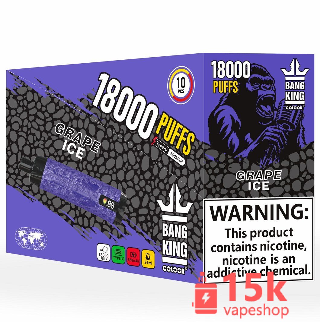 Bang King 18000 Puffs Disposable Vape - EGO, 24ml, Type C Charging, Nicotine Salt, OEM, FDA Certified - Image 2