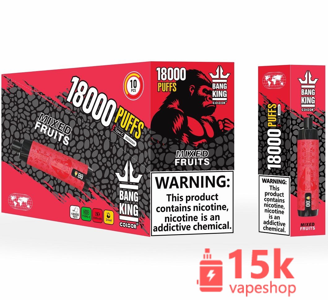 Bang King 18000 Puffs Vape | 0-50mg Nicotine, 24ml, 650mAh, Type C, Fruits Flavors | Disposable Ecig - зображення 4