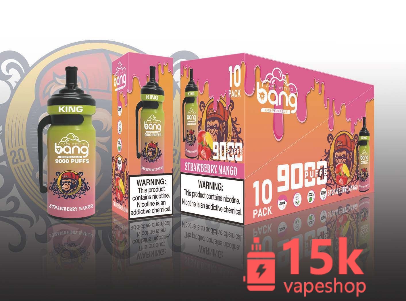 Bang King 9000 Puffs Disposable Vape, Nicotine-Free, Fruit Flavors, Low MOQ, CE & ROHS Certified