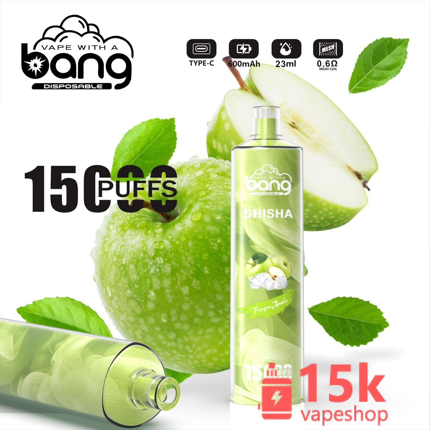 Bang SHISHA 15000 Disposable Vape 20 Flavors, 15000 Puffs, EGO Style, Rechargeable with Display, 0-5% Nicotine - Image 5