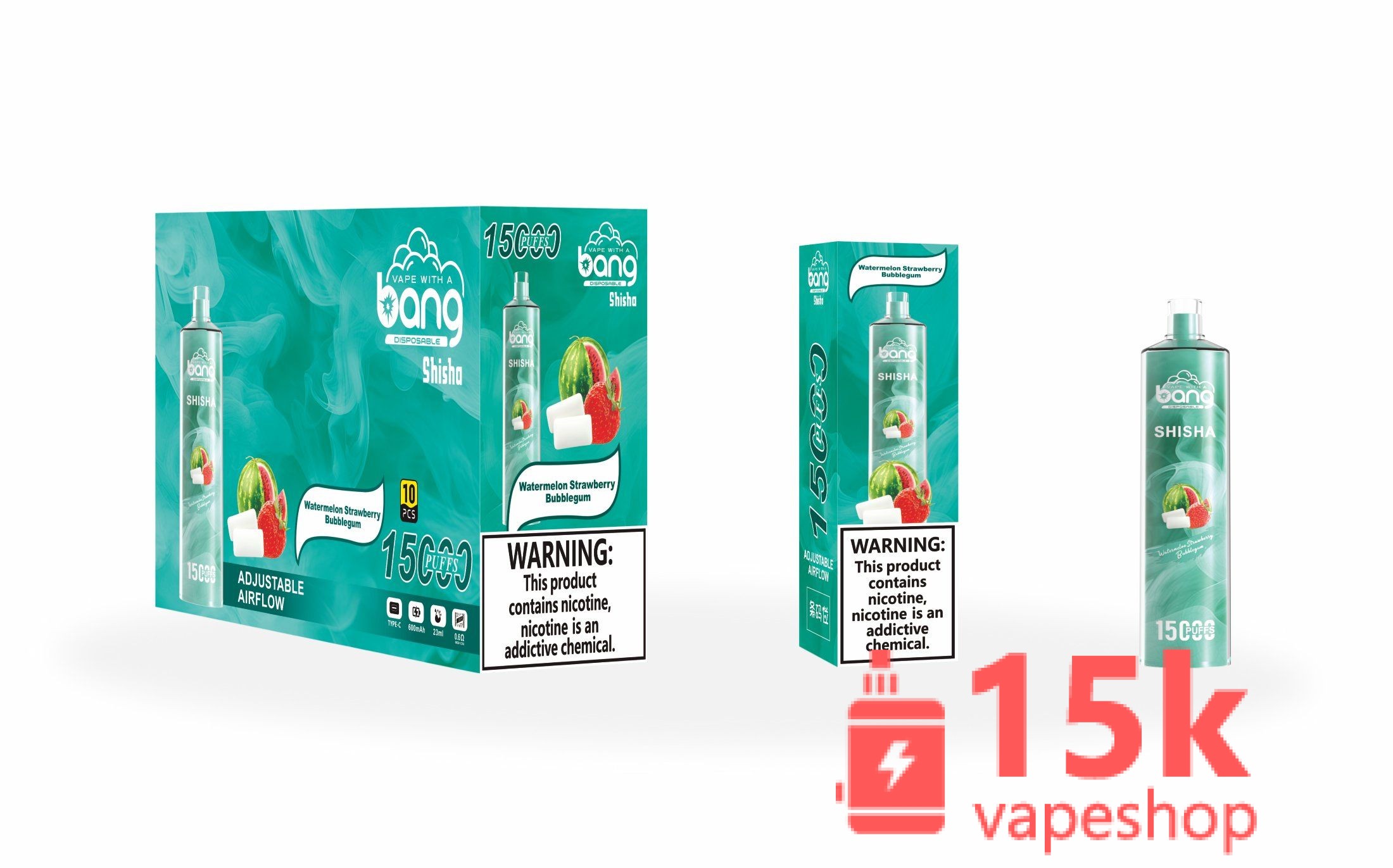 Bang Shisha 15000 Puff Disposable E-Cigarette, 23ml E-Liquid, 20 Flavors, Type-C Charging - Kuva 3