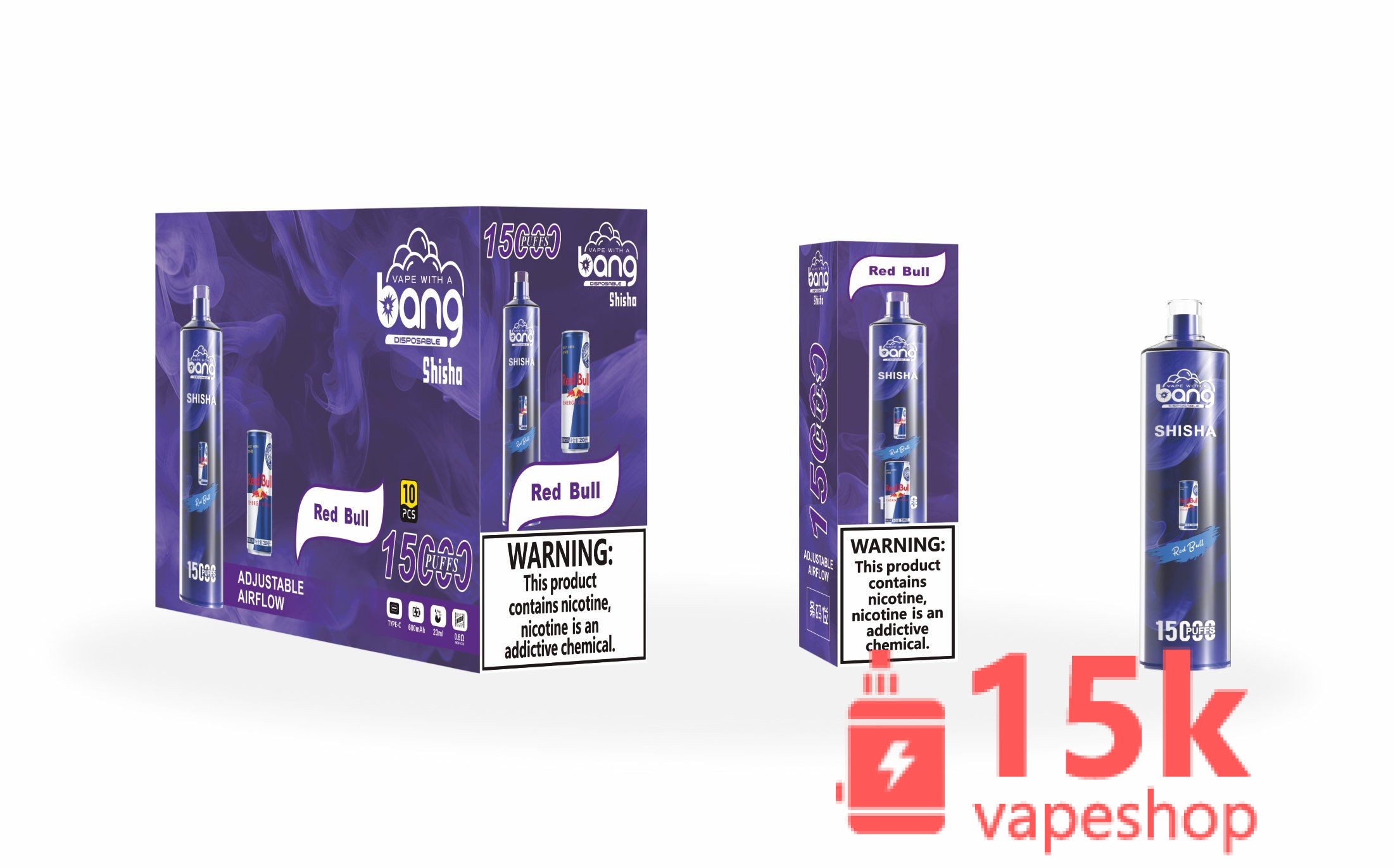 Bang Shisha 15000 Puff Disposable E-Cigarette, 23ml E-Liquid, 20 Flavors, Type-C Charging - Kuva 2