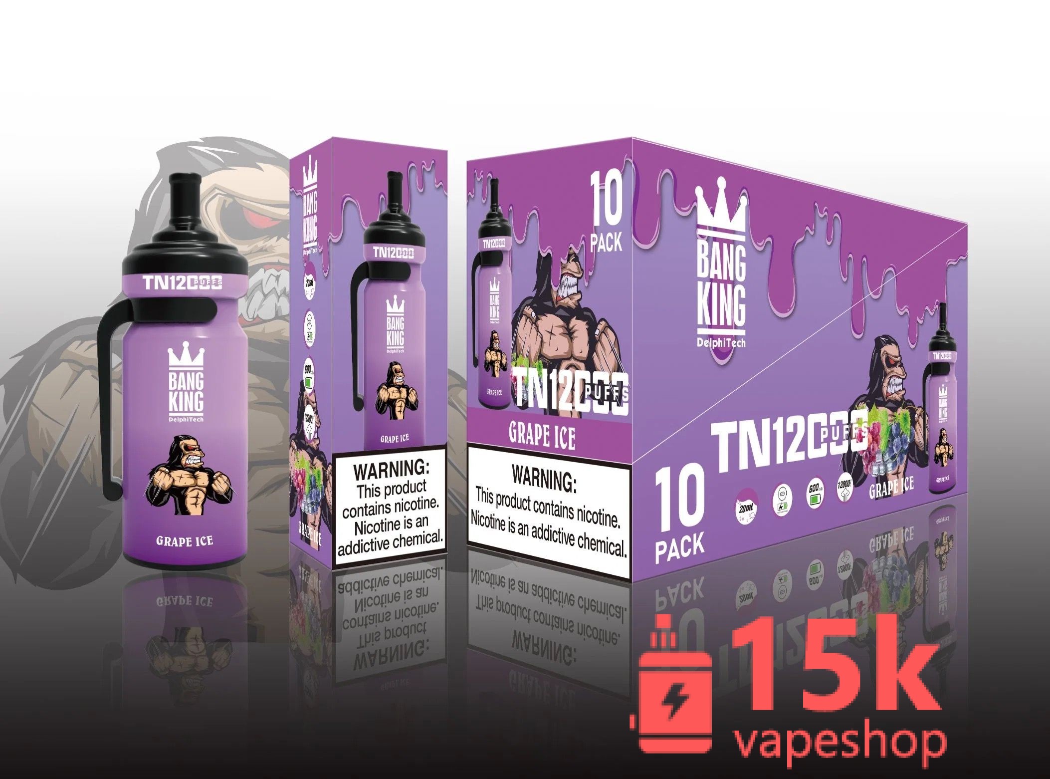 Bang TN 12000 Puffs Disposable Vape Wholesale - 20mg/50mg Nicotine, Rechargeable, Fruits Flavors - Slika 2
