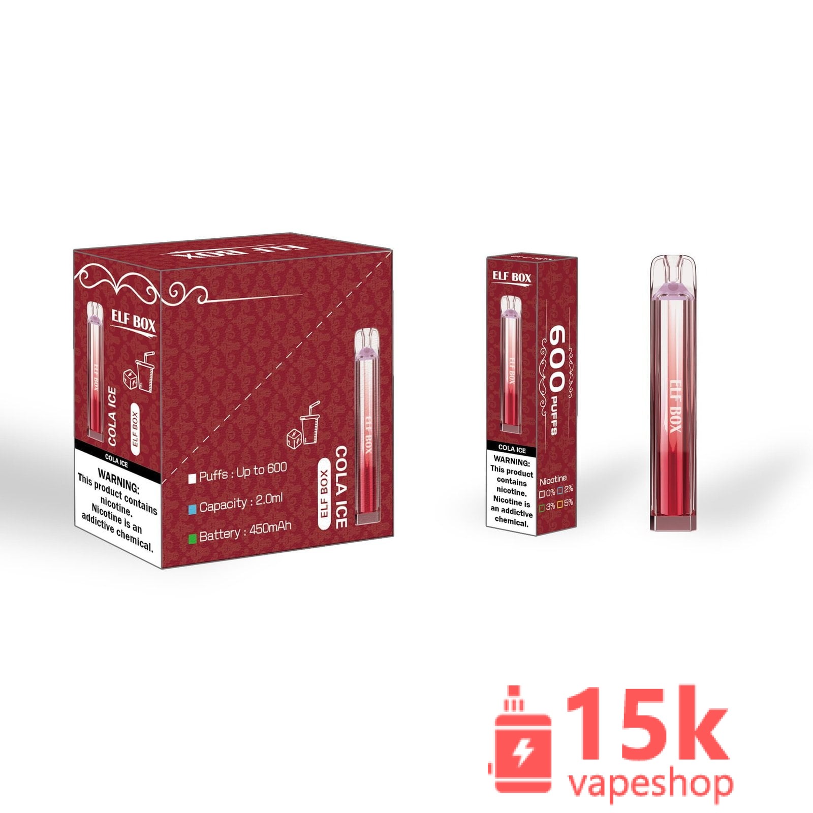 Elfbox Crystal Bar 600 Disposable Vape Pen - 600 Puffs, 2ml E-liquid, 0%/2%/5% Nicotine - Pilt 6