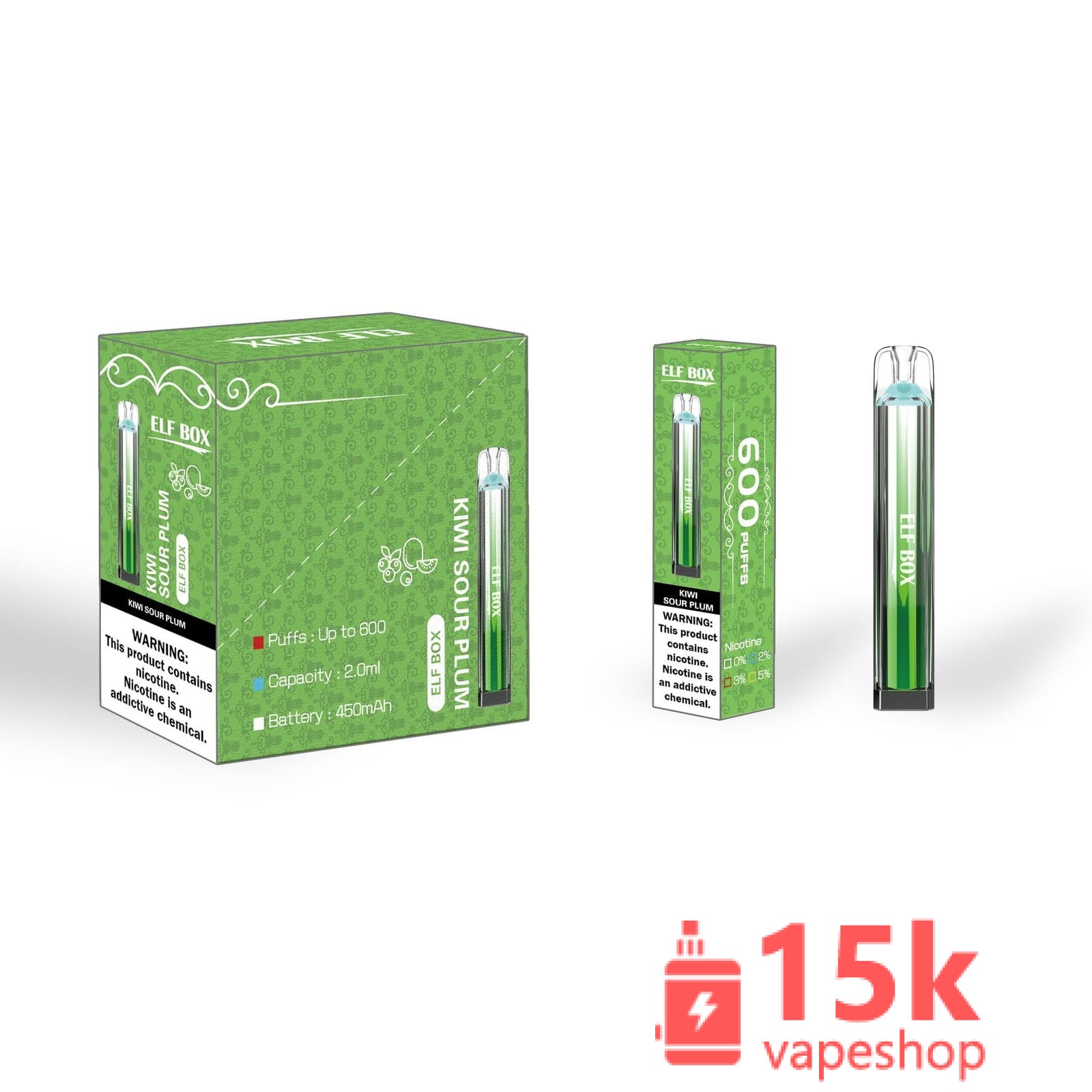 Elfbox Crystal Bar 600 ühekordselt kasutatav Vape Pen - 600 Puff, 2ml E-nõustik, 0%/2%/5% nikotiin