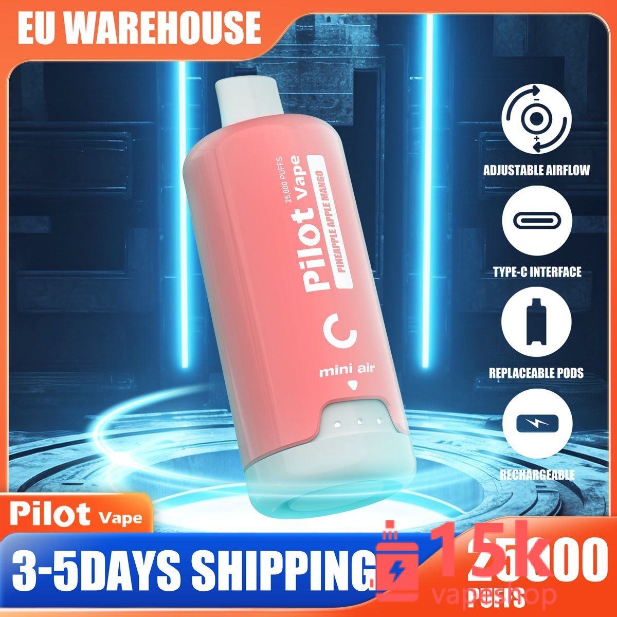 Pilot Vape K1 25000 Puffs Disposable Pod - 28ml, 30mg Nicotine, Aluminum, EU Warehouse - зображення 4