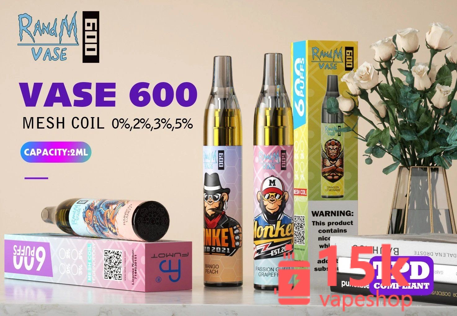 Randm 600 Disposable Vape Crystal Vase - 600 Puffs, 14 Flavors, Customizable, FDA Certified - immagine 3