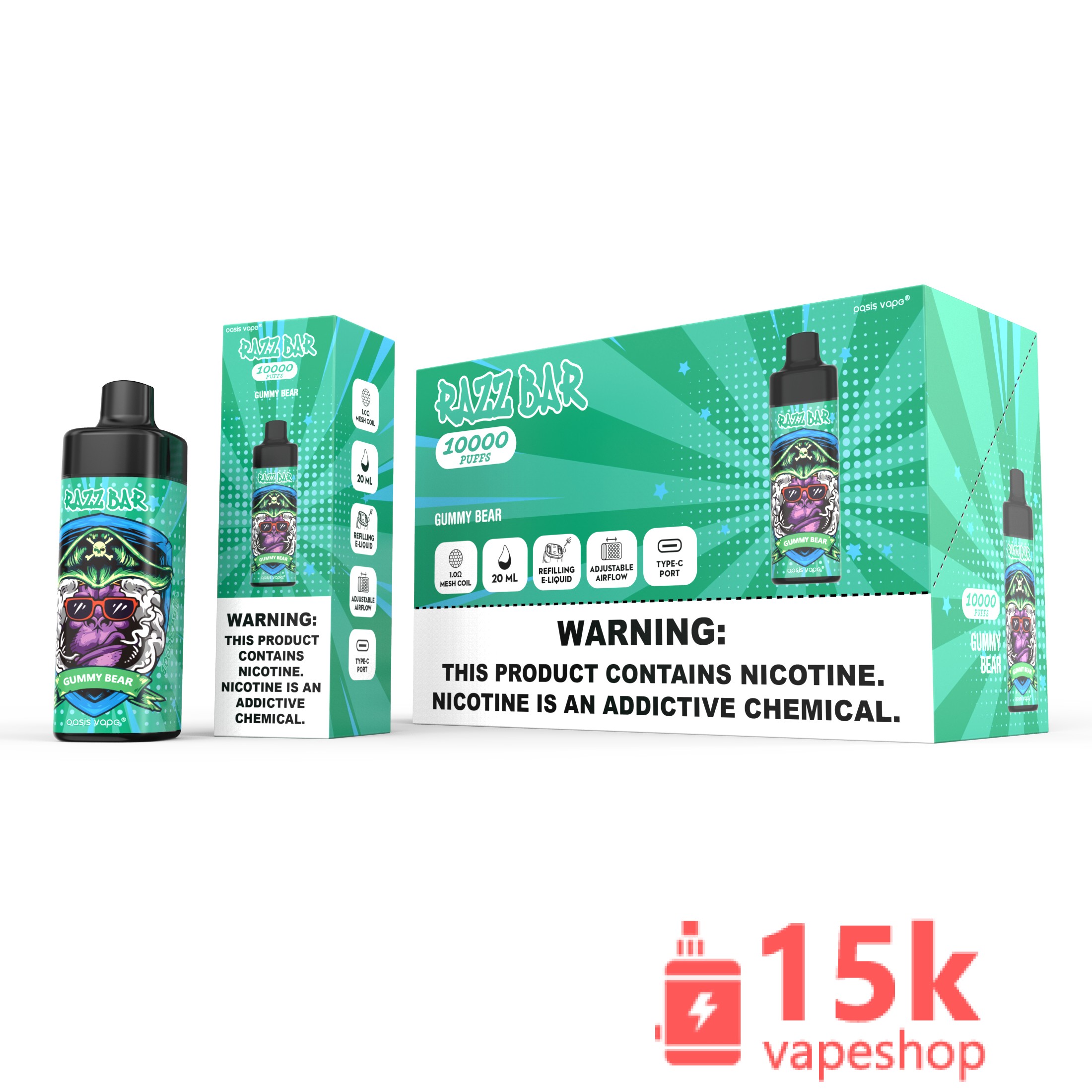 Razz Bar 10000 Puffs Disposable Vape - 16 Flavors - 20ml - 650mAh - Mesh Coil - Type-C - 画像 (5)