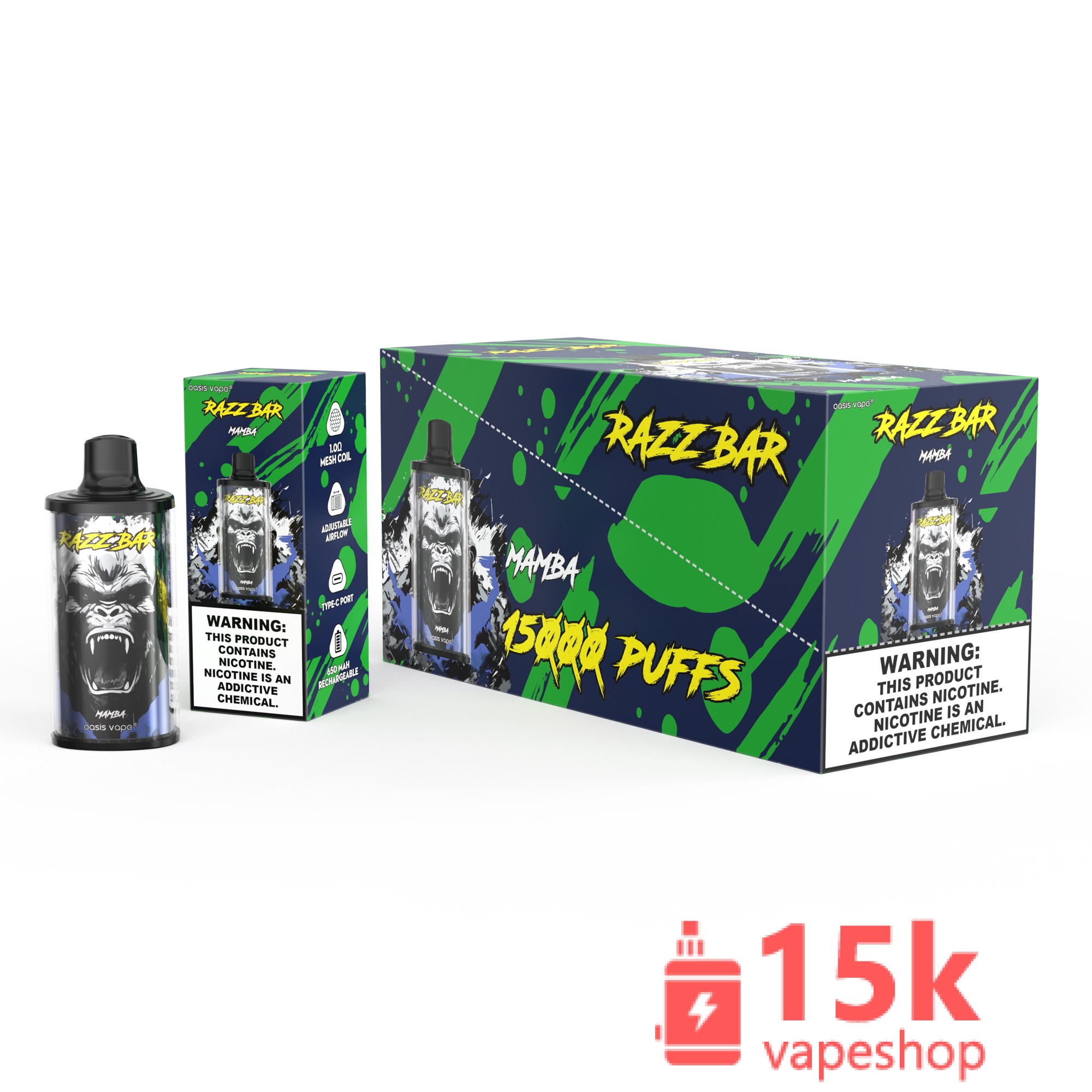 Razz Bar 15000 Disposable E-Cigarette - 2%/5% Nicotine - 12 Flavors - 15000 Puffs - obrazek 4