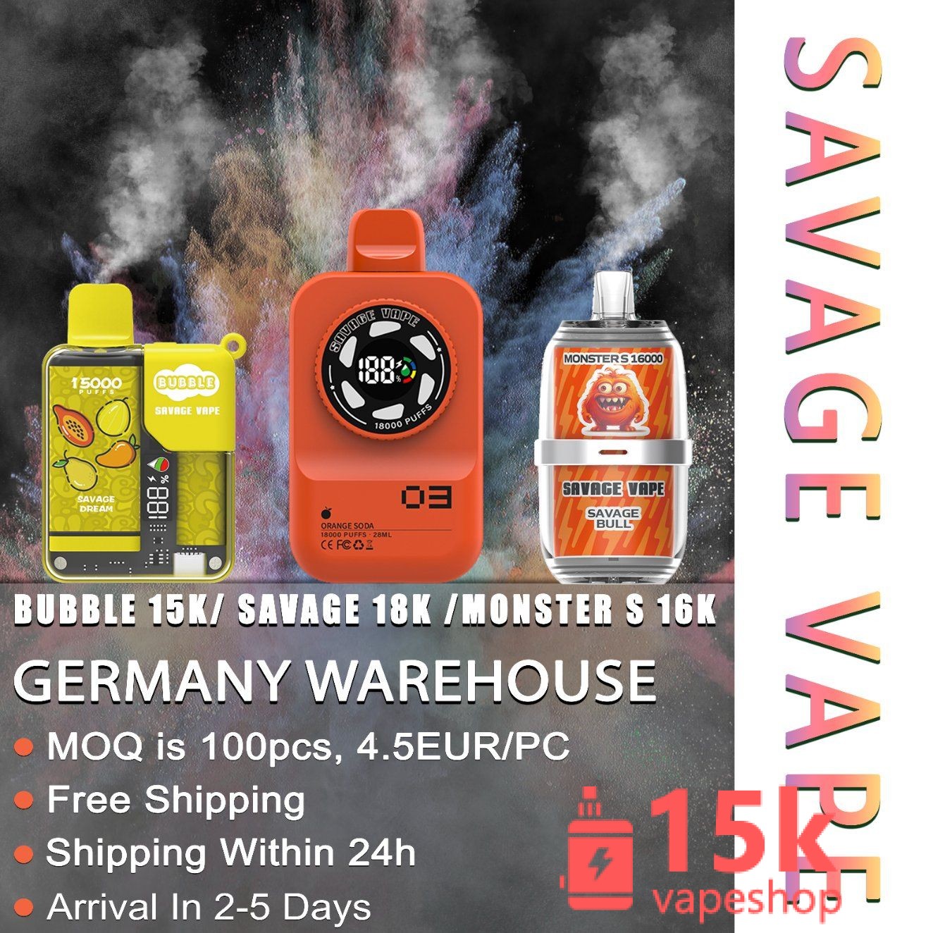 Savage Monster S 16000 Puff Disposable Vape - 26ml E-Liquid, 5% Nicotine, High-Quality EGO Hookah - Image 4