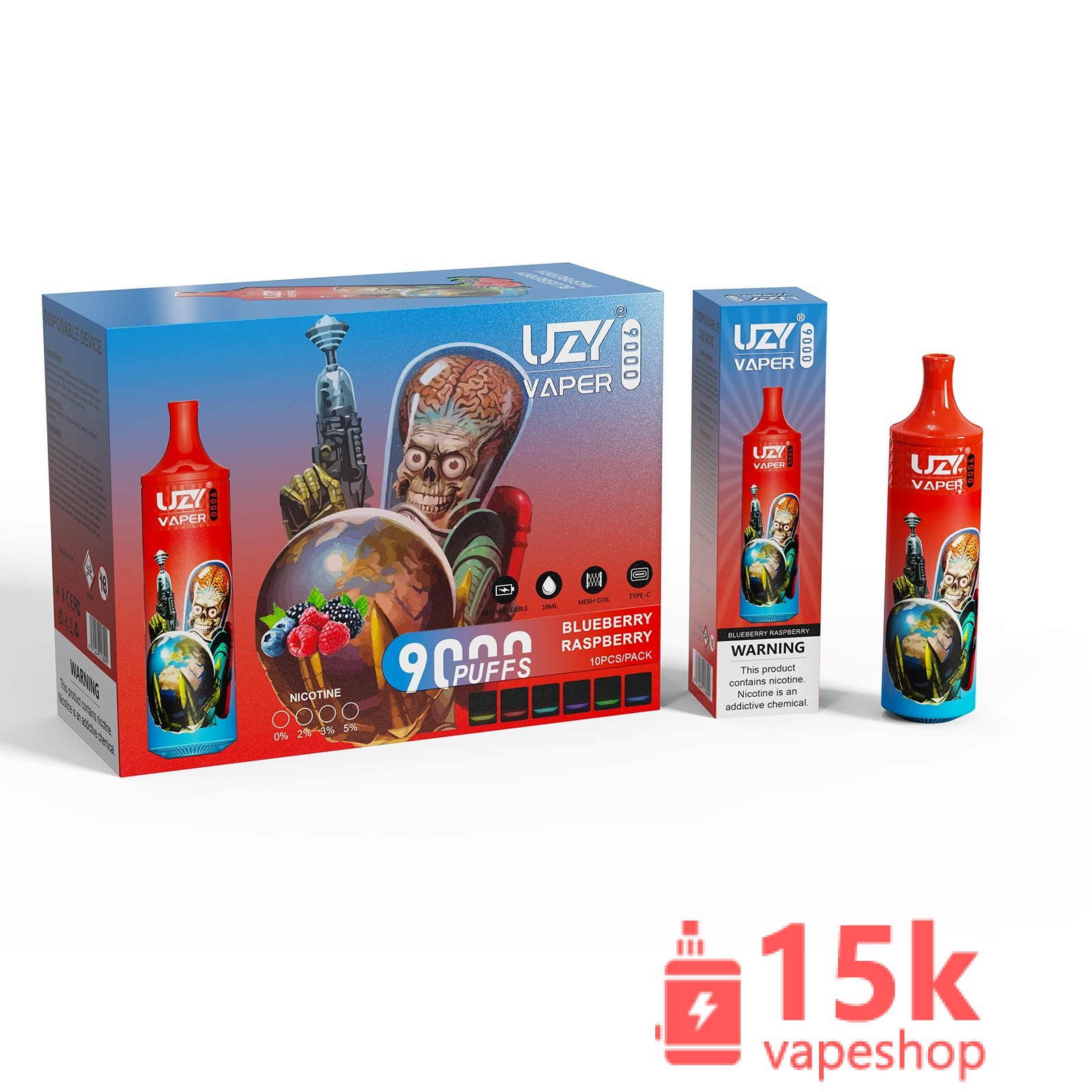 Uzy Vaper 9000 - высокоэффективная электронная сигарета с 9000 затяжками и 15 вкусами