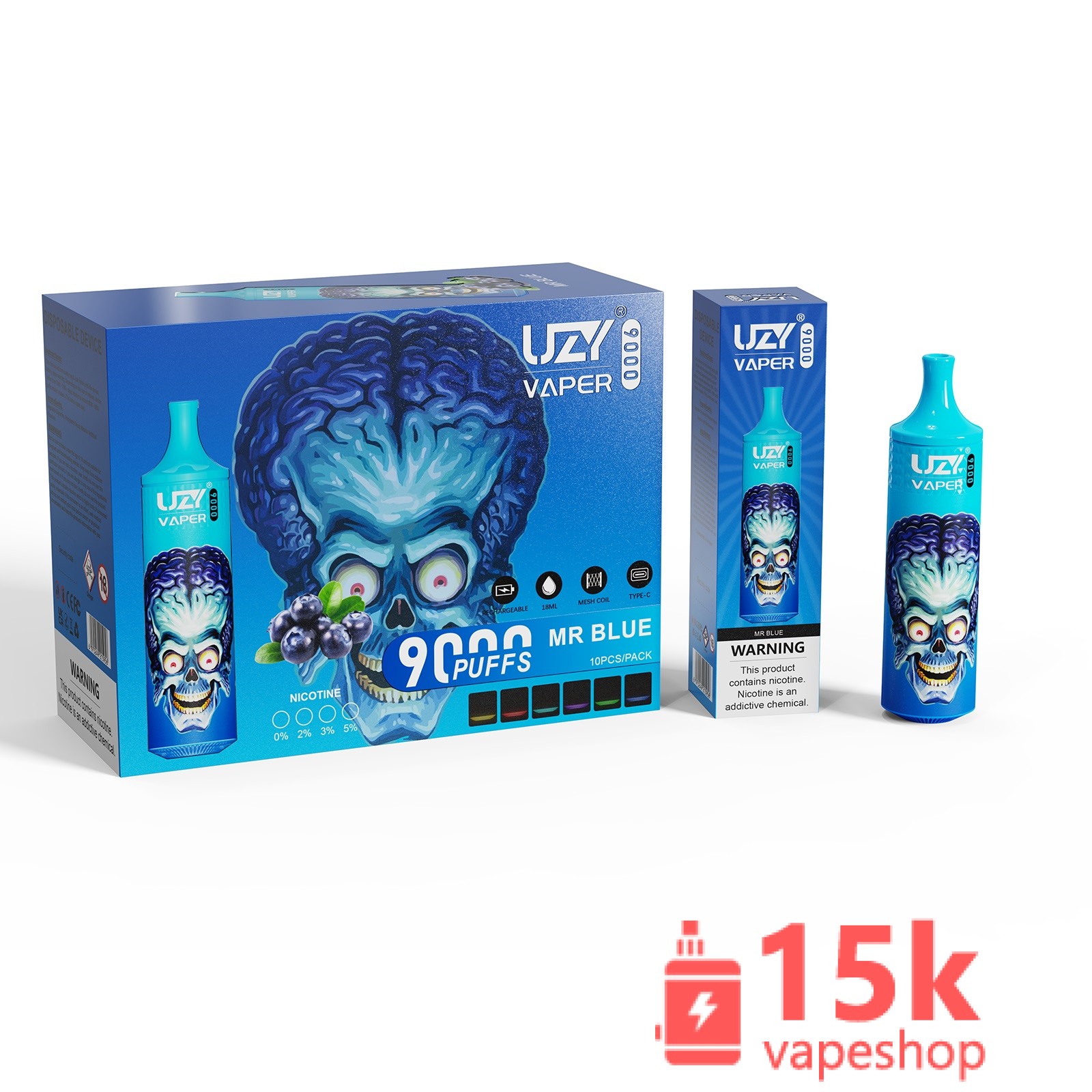 Uzy Vaper 9000 - High Performance E-Cigarette with 9000 Puffs and 15 Flavors — изображение 3