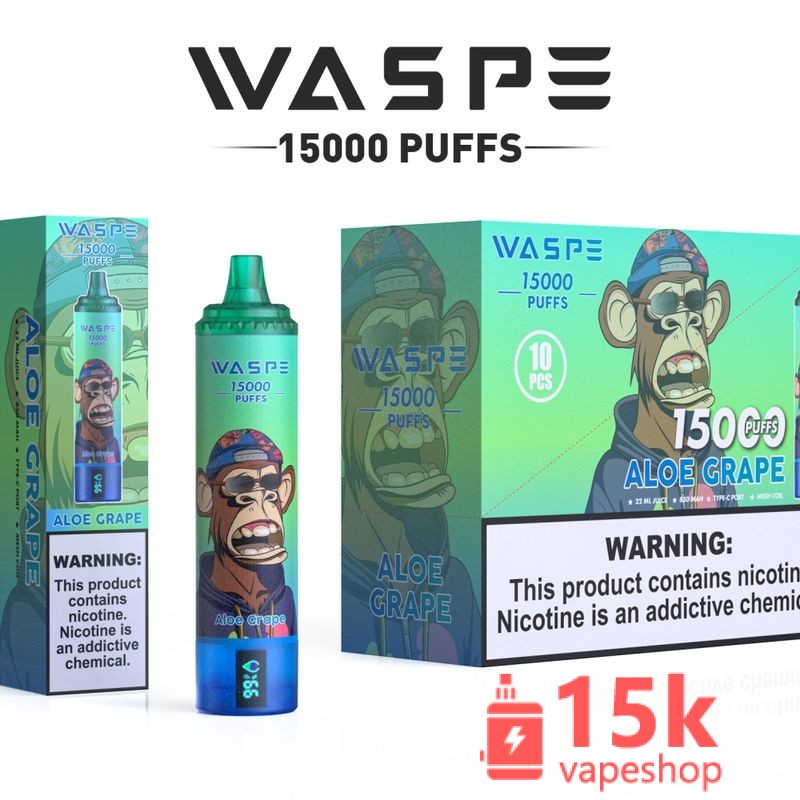 Waspe 15000 Disposable Vape Pen - 15000 Puffs, 22ml E-Liquid, 850mAh Battery, Multiple Nicotine Levels - 画像 (4)