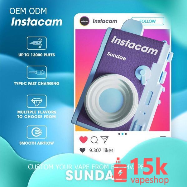 Zbood Instacam 13000 Puffs Disposable Vape - Stainless Steel, Fruits Flavor, CE Certified - Afbeelding 4