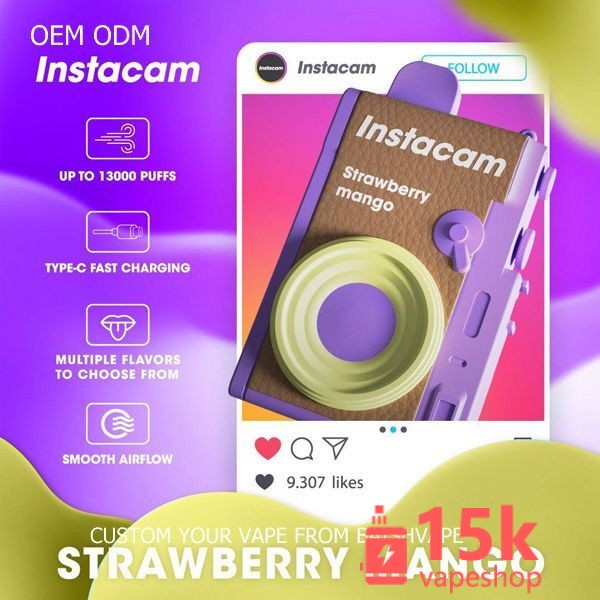 Zbood Instacam 13000 Puffs Disposable Vape - Stainless Steel, Fruits Flavor, CE Certified - Afbeelding 3